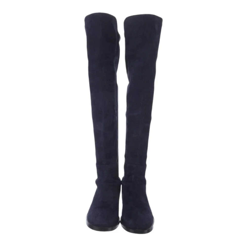 Stuart Weitzman 5050 Navy Blue Suede Over The Knee Boots Low‎ Heel Women 5.5